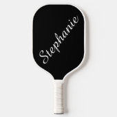 Personalisierter Skriptname Schwarz und Weiß Pickleball Schläger (Vorderseite)
