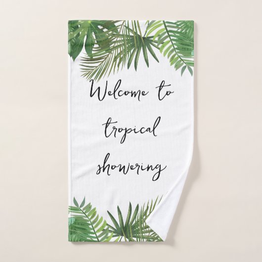 Personalisierter Skripttext Tropengrün und weiß Badhandtuch Set (Handtuch)