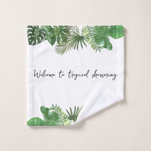 Personalisierter Skripttext Tropengrün und weiß Badhandtuch Set (Waschlappen)