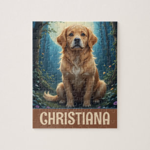 Personalisierter skurriler Golden Retriever sitzt Puzzle