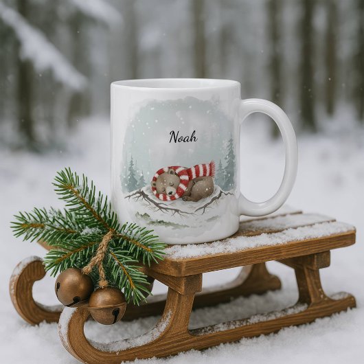 Personalisierter Sleeping Bear Winter-Kaffeebecher Kaffeetasse