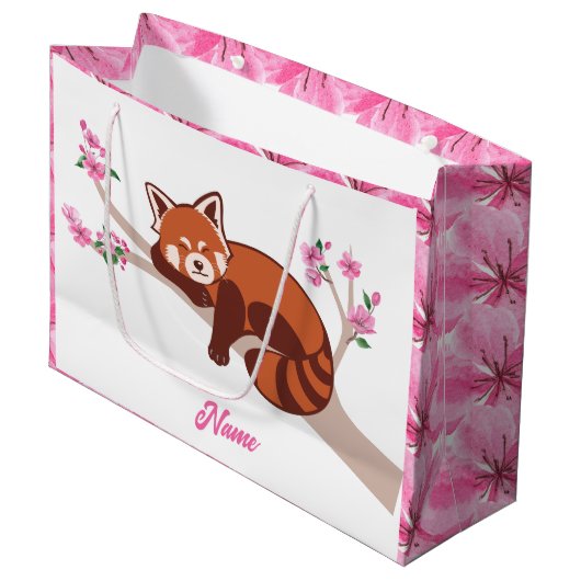 Personalisierter "Sleepy Red Panda" Kirschblossom Große Geschenktüte (Vorderseite Schrägansicht)