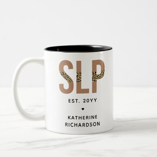 Personalisierter SLP-Sprecher Pathologe Leopard Pr Zweifarbige Tasse (Links)