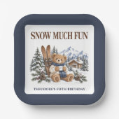 Personalisierter Snow Much Fun Ski-Teddybär Pappteller (Vorderseite)