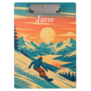 Personalisierter Snowboard-Berg-Sonnenuntergang Be Klemmbrett