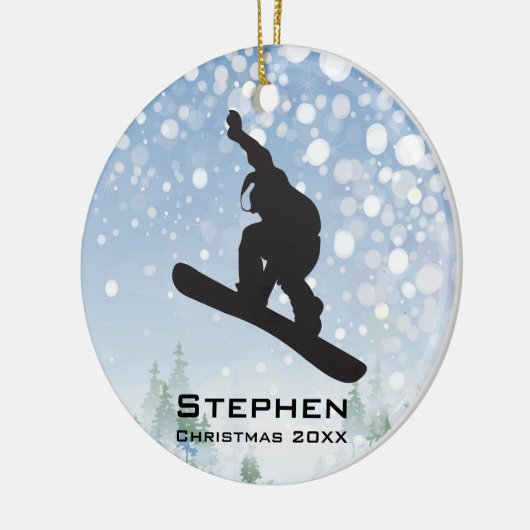 Personalisierter Snowboarder Keramik Ornament (Links)