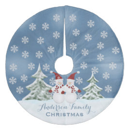 Personalisierter Snowman-Baum-Rock Fleece Weihnachtsbaumdecke