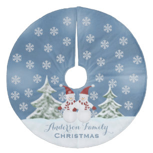 Personalisierter Snowman-Baum-Rock Fleece Weihnachtsbaumdecke