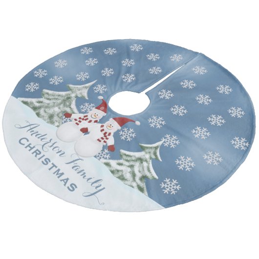 Personalisierter Snowman-Baum-Rock Fleece Weihnachtsbaumdecke (Schrägansicht)