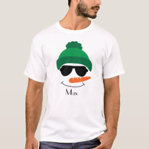 Personalisierter Snowman Grüner Hut und Sonnenbril T-Shirt