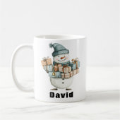 Personalisierter Snowman Holding Weihnachtsgeschen Kaffeetasse (Links)
