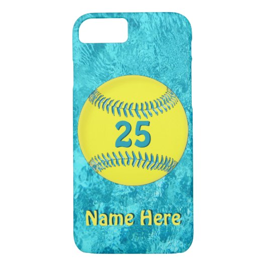 PERSONALISIERTER Softball iPhone 7 Hüllenen-Türkis Case-Mate iPhone Hülle (Rückseite)