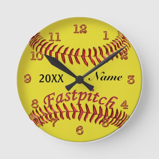 Personalisierter Softball stoppt Ihren NAMEN und Runde Wanduhr (Vorderseite)