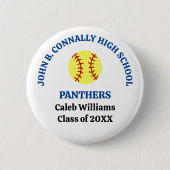 Personalisierter Softballspieler der Blue High Sch Button (Vorderseite)