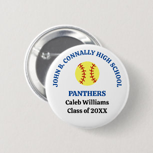 Personalisierter Softballspieler der Blue High Sch Button