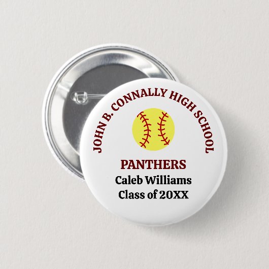Personalisierter Softballspieler der Maroon High S Button (Vorne & Hinten)
