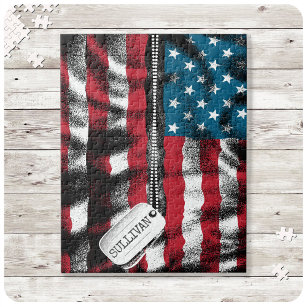 Personalisierter Soldat, Hund Tag USA - Flagge Puzzle