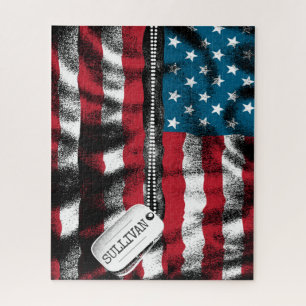 Personalisierter Soldat Hund Tags USA Flagge Puzzle