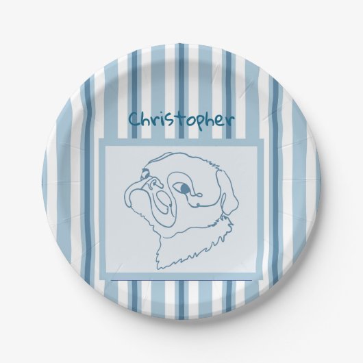 Personalisierter Sommer-Bad Mops Art Pappteller (Vorderseite)