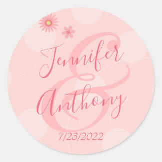 Personalisierter Sommer Hübsche Rosa Hochzeit Runder Aufkleber