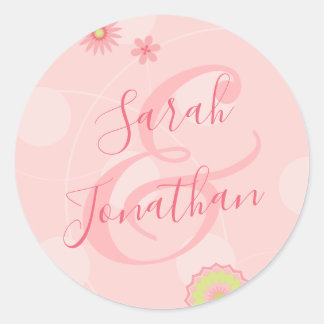 Personalisierter Sommer Hübsche Rosa Hochzeit Runder Aufkleber