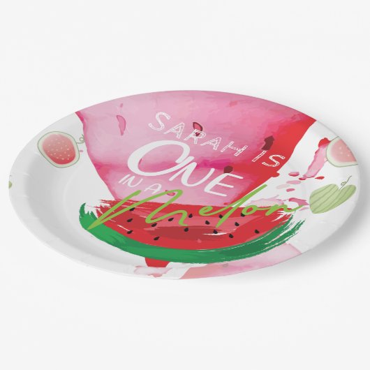 Personalisierter Sommer in Melon Niedlich Pappteller (Schrägansicht)