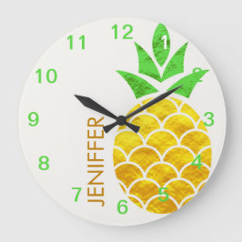 Personalisierter Sommerfoil Goldene Ananas  Große Wanduhr