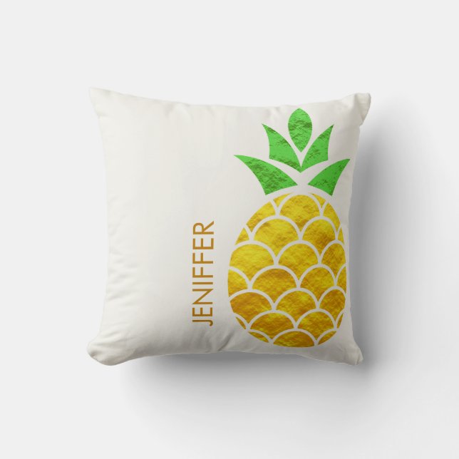 Personalisierter Sommerfoil Goldene Ananas Kissen (Vorderseite)