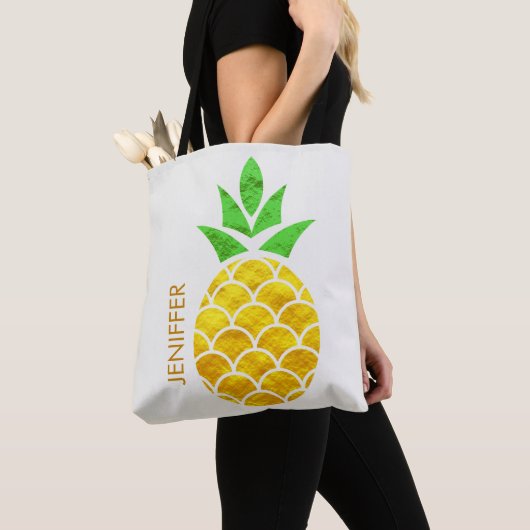 Personalisierter Sommerfoil Goldene Ananas  Tasche (Von Nahem)