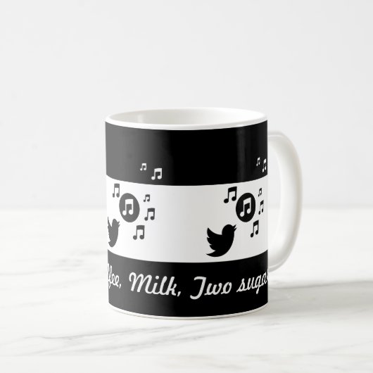 Personalisierter Songbird Schwarz/Weiß Kaffeetasse (VorderseiteRechts)