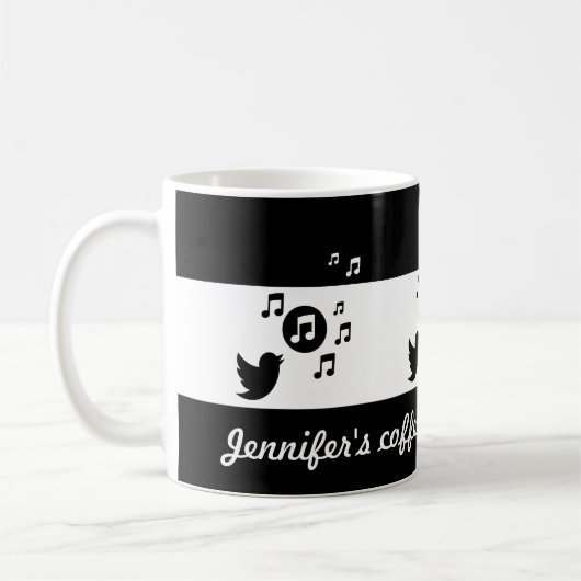 Personalisierter Songbird Schwarz/Weiß Kaffeetasse (Links)