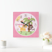 Personalisierter Sonnenaffe und Tiger Kinderzimmer Quadratische Wanduhr (Zuhause)