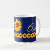 Personalisierter Sonnenblume-Name oder Monogramm Kaffeetasse (VorderseiteRechts)