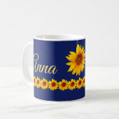 Personalisierter Sonnenblume-Name oder Monogramm Kaffeetasse (Vorderseite Links)