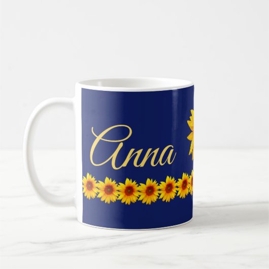 Personalisierter Sonnenblume-Name oder Monogramm Kaffeetasse (Links)