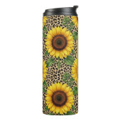 Personalisierter Sonnenblumen-Leoparden-Thermobech Thermosbecher (Nach links gedreht)
