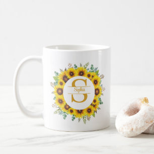 Personalisierter Sonnenblumenkranz Monogramm & Nam Kaffeetasse