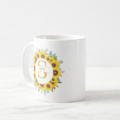 Personalisierter Sonnenblumenkranz Monogramm & Nam Kaffeetasse (Vorderseite Links)
