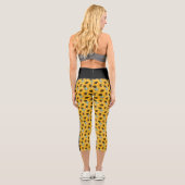 Personalisierter Sonnenblumenschwarzer Streifen Capri Leggings (Rückseite)