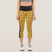 Personalisierter Sonnenblumenschwarzer Streifen Capri Leggings (Vorderseite)