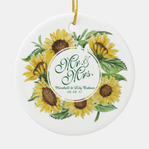 Personalisierter SonnenblumeWreath, der   Keramikornament