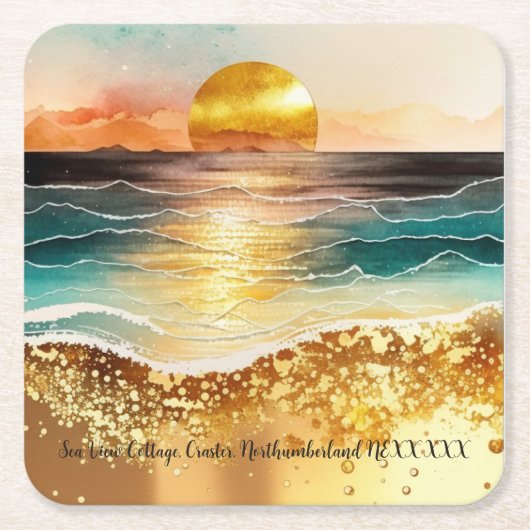 Personalisierter Sonnenuntergang Zuhause Airbnb Kü Rechteckiger Pappuntersetzer (Vorderseite)