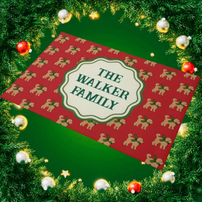 Personalisierter Spaß Tan Doodle Dog Red Fußmatte (Welcome family and friends with this personalized door mat!)