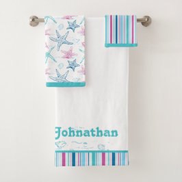 Personalisierter Spaß und Schätze am Meer Badhandtuch Set
