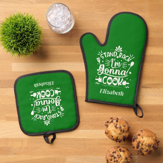 Personalisierter Spaß zurück, ich werde grün koche Ofenhandschuh & Topflappen-Set (Oben Unten)