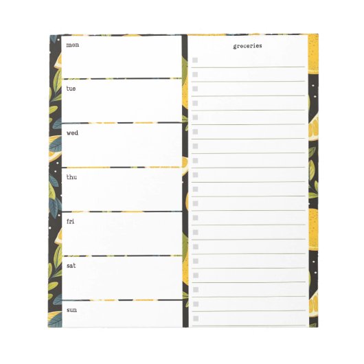 Personalisierter Speiseplan mit Fruchtmuster Notizblock (Vorderseite)