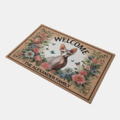 Personalisierter Sphynx Cat Floral Chic Willkommen Fußmatte (Schrägansicht)