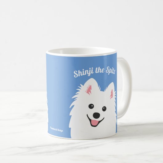 Personalisierter Spitz Hund, Samoyed, Eskimo Welpe Kaffeetasse (VorderseiteRechts)