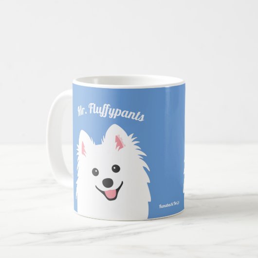 Personalisierter Spitz Hund, Samoyed, Eskimo Welpe Kaffeetasse (Vorderseite Links)