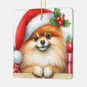 Personalisierter Spitz Weihnachtsmannmütze tragen Keramikornament (Links)